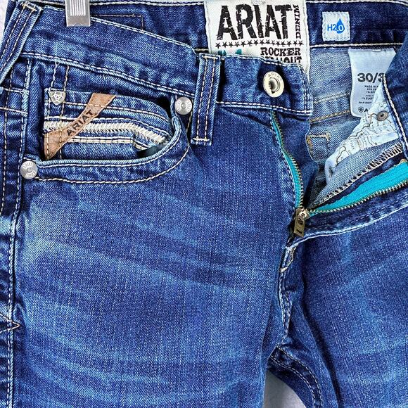 Ariat M7 Rocker Straight Jeans Men 30x36 (30x34) Salton Faded Whiskered Western - Picture 3 of 14